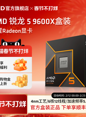 AMD锐龙5 9600X处理器(R5) 6核12线程加速频率至高5.4GHz盒装CPU