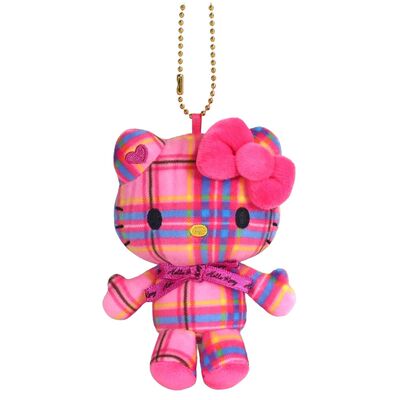 日本Sanrio正品Hello Kitty 毛絨公仔匙扣包掛件(Tartan)A