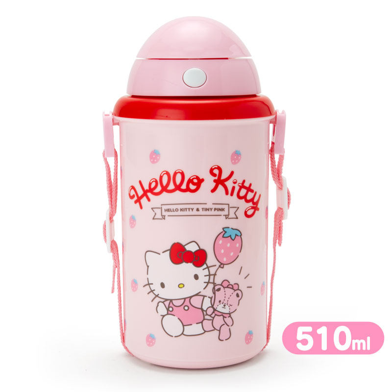 日本Sanrio正品Hello Kitty 兒童背帶吸管保冷運動水壺510ml