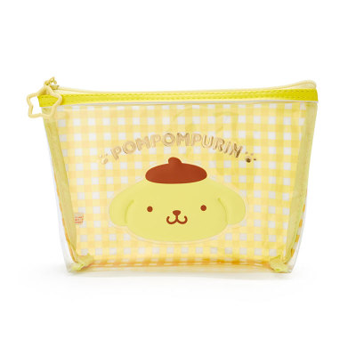 日本Sanrio正品Pompompurin布甸狗 透明塑膠手拿包化妝包(格紋)