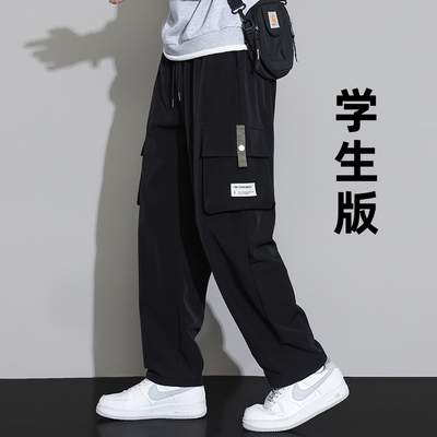 青少年帅气工装裤子男孩13岁初中学生大童夏季薄款直筒运动休闲裤