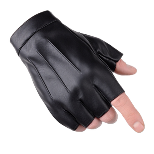 秋冬季皮手套半指男骑行保暖加绒开车办公运动防滑半截司机霹雳女