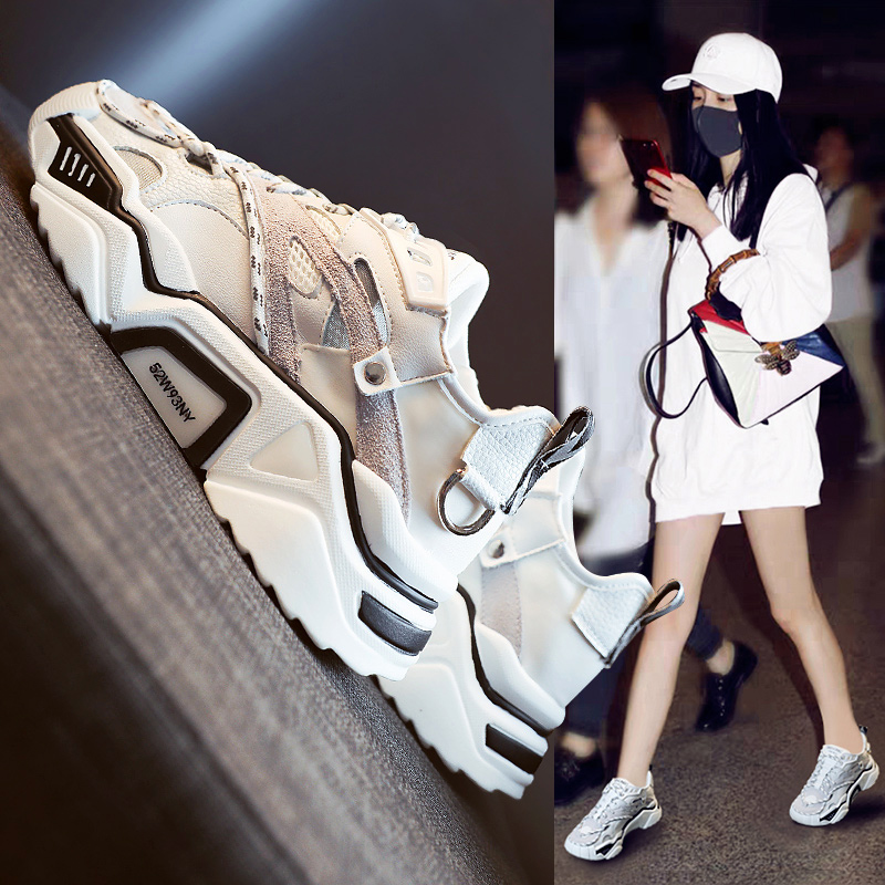 潮牌老爹女鞋2019新款运动 ins潮鞋夏季透气百搭厚底网红超火白鞋限1000张券