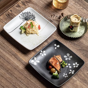 方形盘子家用陶瓷菜盘西餐牛排盘点心盘盖饭盘子釉下彩 8英寸日式