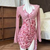 纯欲设计裙式 泳衣抽绳显瘦长袖 罩衫 omom2026新款 温泉沙滩度假泳装