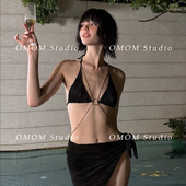omom新款 纯欲网红链条性感欧美风分体泳衣比基尼女三件套罩裙遮肉