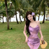 显瘦遮肚泡温泉度假游泳装 2026春夏新款 钢托连体泳衣女裙式 4046