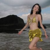 omom2026年新款 闪闪链条配饰泳衣小胸性感比基尼四件套沙滩女泳装