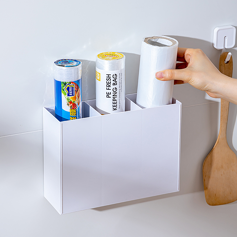 放保鲜袋收纳神器壁挂保鲜膜收纳盒厨房橱柜锡纸分格收纳架置物架