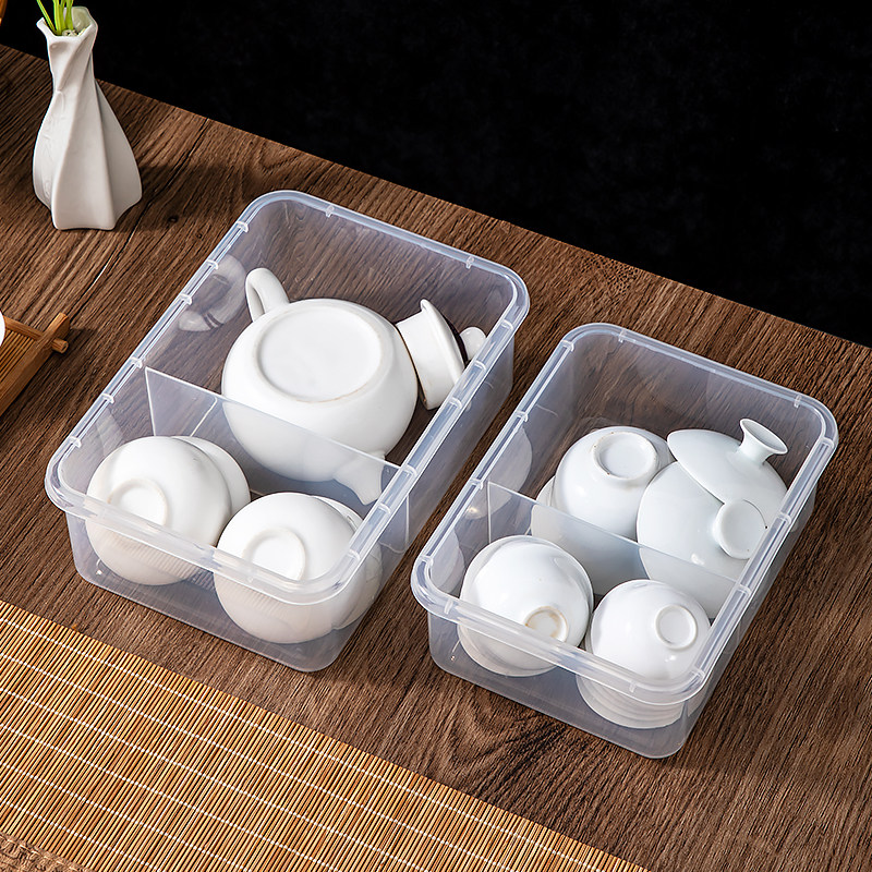 茶具收纳盒防尘茶杯茶壶透明带盖储物盒分格存放茶碗主人杯置物盒,收纳整理,茶具收纳盒,淘宝优惠券,粉丝福利购,淘宝优惠卷