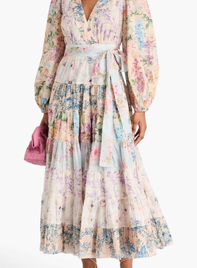 ZIMMERMANN正品代购过季款系腰带梦幻彩色花朵连衣裙31931