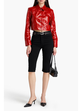 IR0正品代购过季款复古风CROP款亮皮皮衣76868