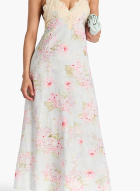 ZIMMERMANN正品代购过季款小性感低V蕾丝拼接花花吊带连衣裙34408