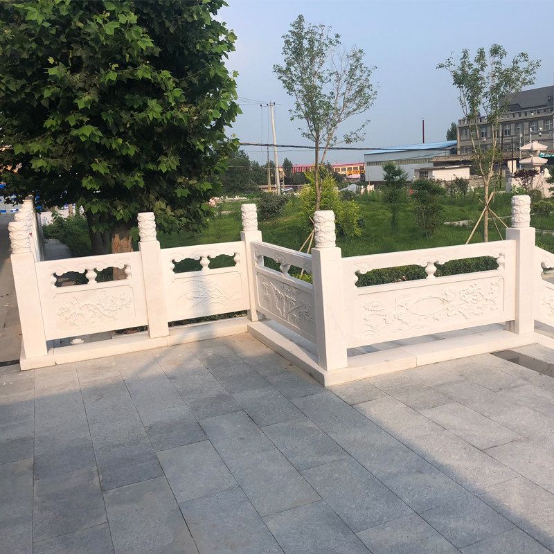 石雕汉白玉栏杆花岗岩栏板学校升旗台围栏河道桥护栏设计中式浮雕