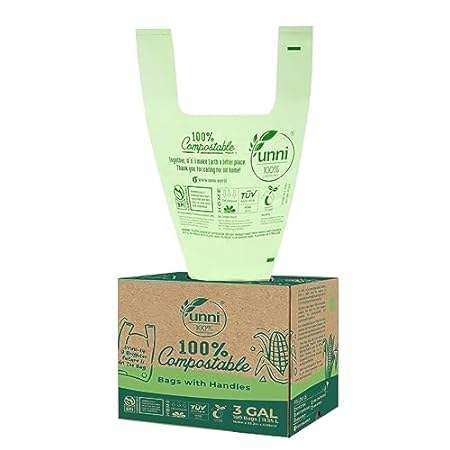 UNNI Compostable Bags with Handles， 3 Gallon， 11.35 Liter