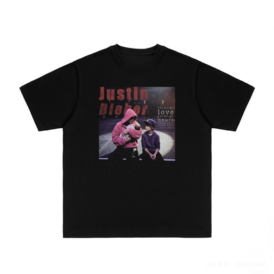 Justin Bieber贾斯汀比伯少年同框印花美式做旧设计短袖T恤夏男女