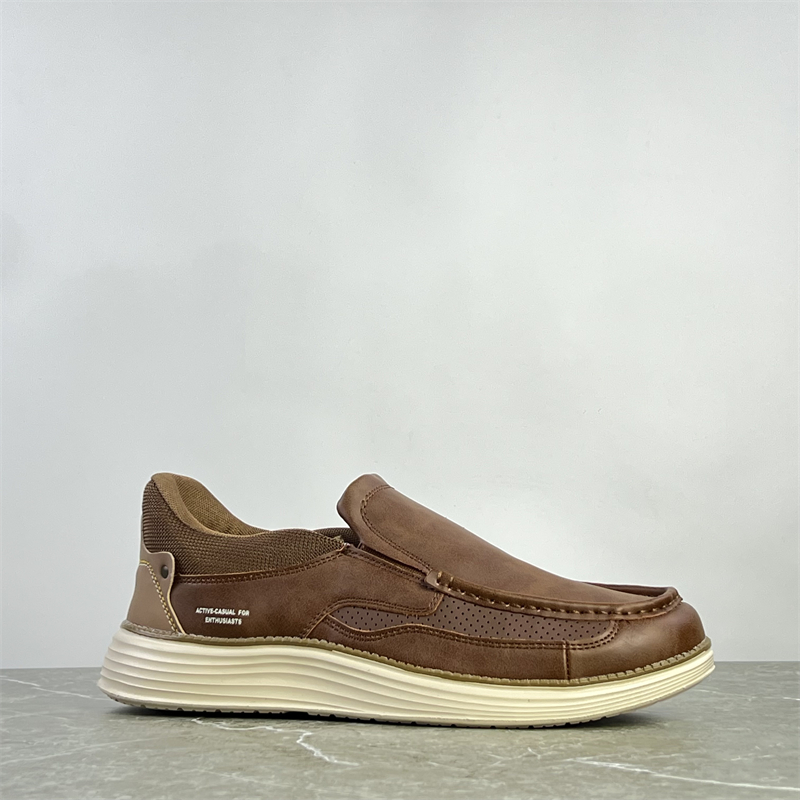 小日子单超轻一脚蹬懒人休闲鞋革面拼接乐福鞋男鞋耐磨厚底健步鞋