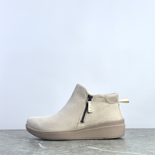 出美单中帮运动鞋女鞋绒布面拼接侧拉链休闲鞋耐磨防滑厚底健步鞋