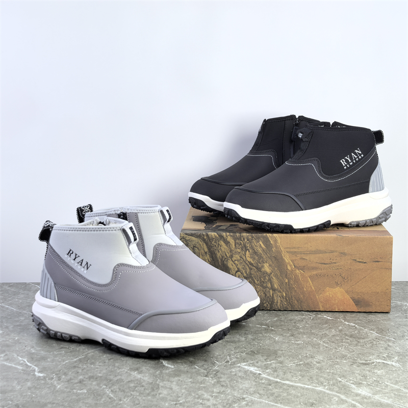 韩国单真皮户外雪地靴加绒加厚保暖徒步鞋耐磨防滑厚底减震棉鞋男