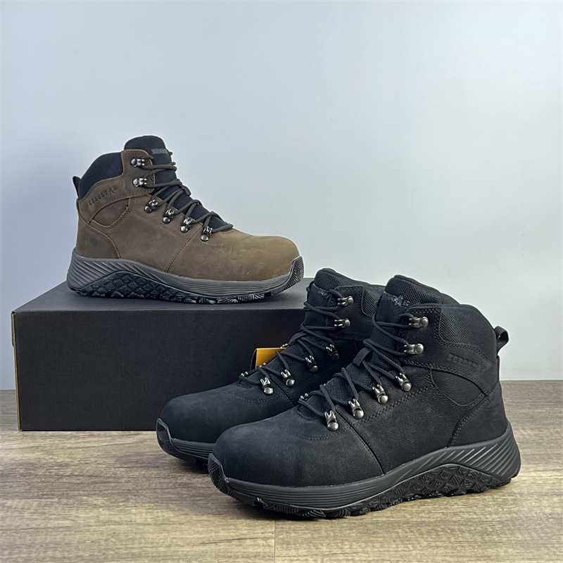 出欧洲户外中帮徒步鞋男鞋头层牛皮钢头劳保鞋耐磨防滑厚底工作鞋
