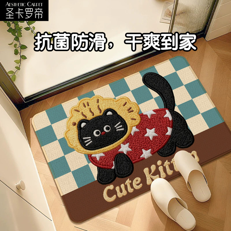 仿亚麻卡通可爱浴室地垫