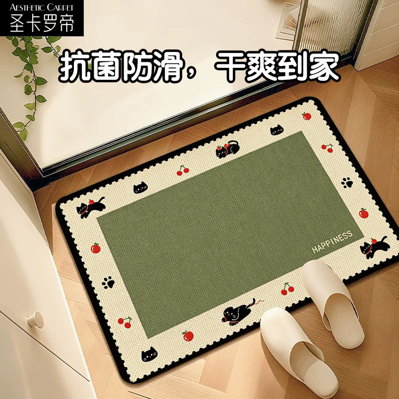 仿亚麻编织卡通趣味动物地垫
