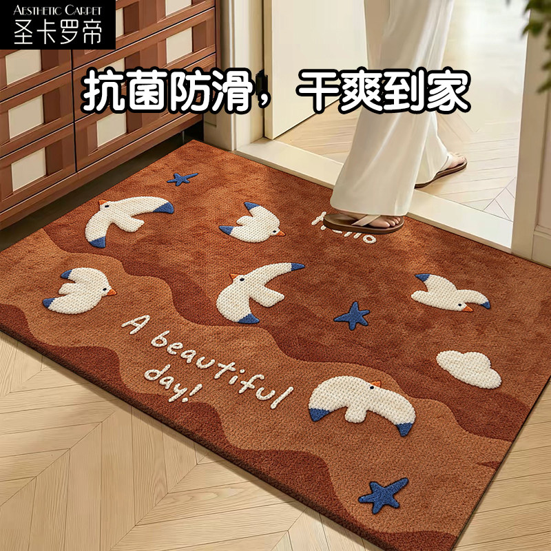 卡通丑萌可爱仿亚麻入户进门地垫