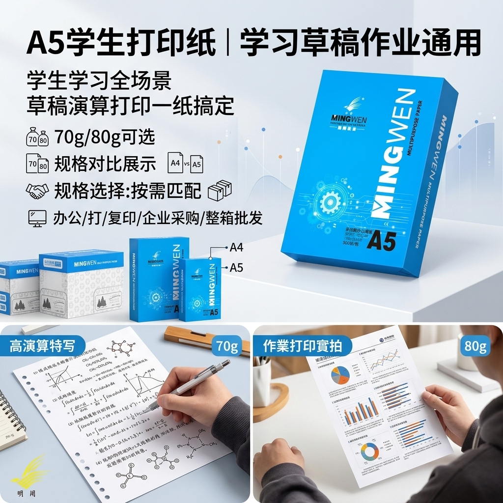 明闻A5学生打印纸学生学习全场景图片