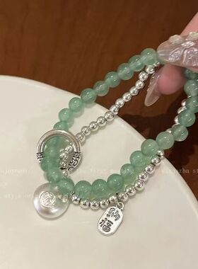 正德通宝中式叠戴系列s精致复古手链女中性风双层缠绕ins串珠手饰