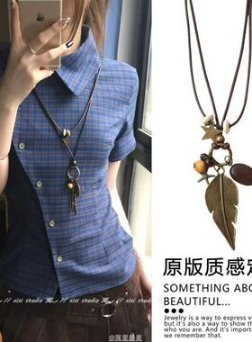 韩国小众设计感bm同款银色树叶项链女长款颈链朋克复古y2k颈饰潮