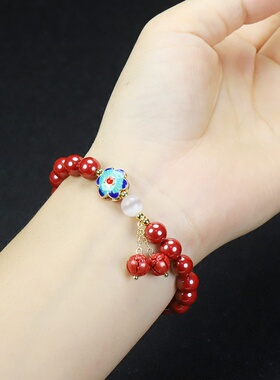 朱砂手链女 手串单圈红色帝砂饰品高含量原矿砂直播礼品