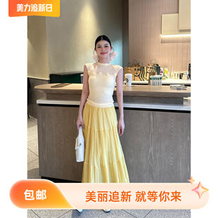 新款李慧一网纱温柔含蓄优雅夏季毛织纯欲设计感冰凉上衣裙子套装