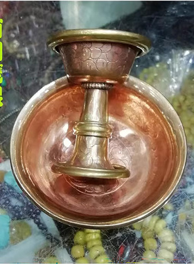 尼泊尔进口全手工纯铜雕花护法杯 紫铜本色双层供杯 圣杯 护法杯