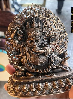 国产特精工红铜佛像二臂玛哈嘎拉 4寸约14cm 黑袍金刚 纯铜大黑天