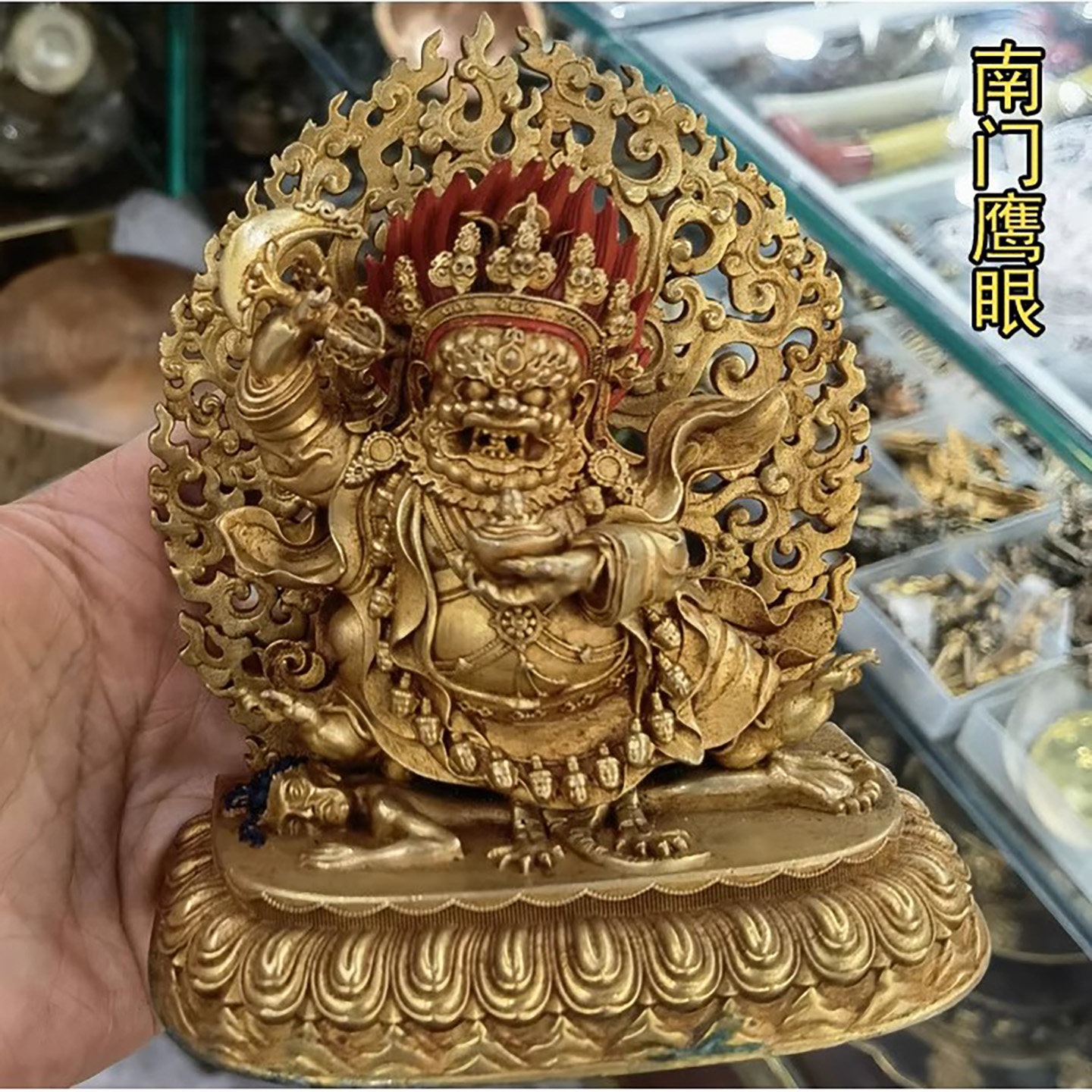 二臂玛哈嘎拉4寸尼泊尔精美紫铜鎏金做旧佛像黑袍金刚 纯铜大黑天