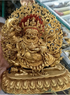 二臂玛哈嘎拉4寸尼泊尔精美紫铜鎏金做旧佛像黑袍金刚 纯铜大黑天