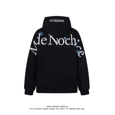 KINDD美式嘻哈背后刺绣字母雪花情侣宽松百搭连帽衫加绒头套卫衣