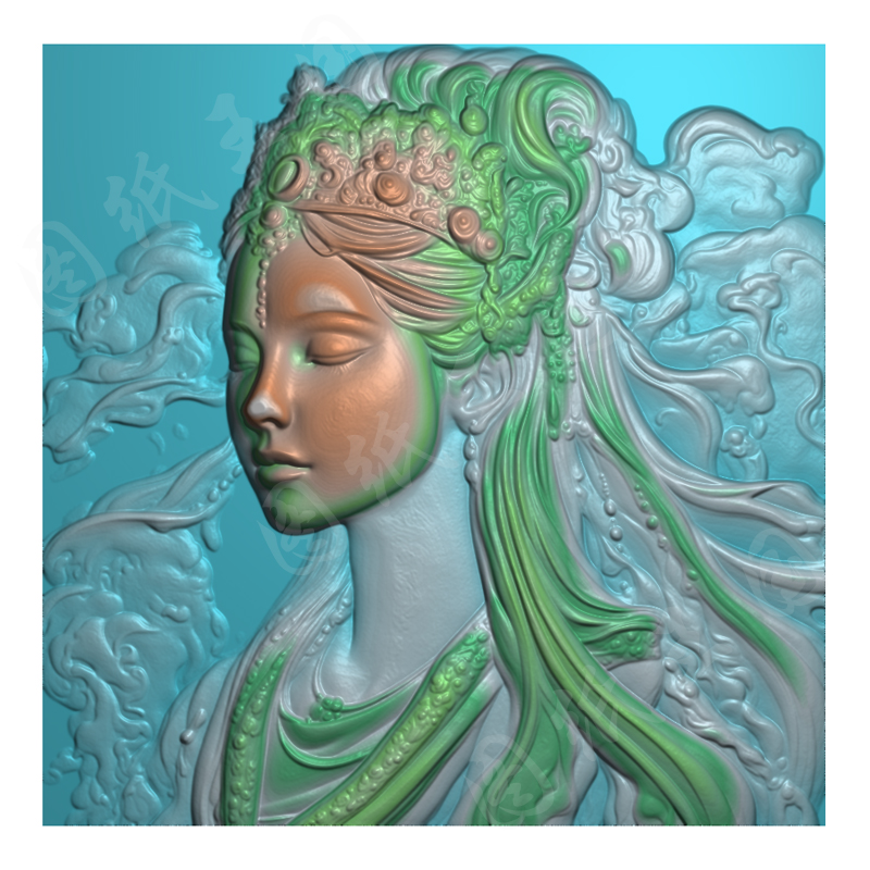 J0034异域少女jdp精雕图bmp灰度图美人头像浮雕图纸玉雕木雕文件