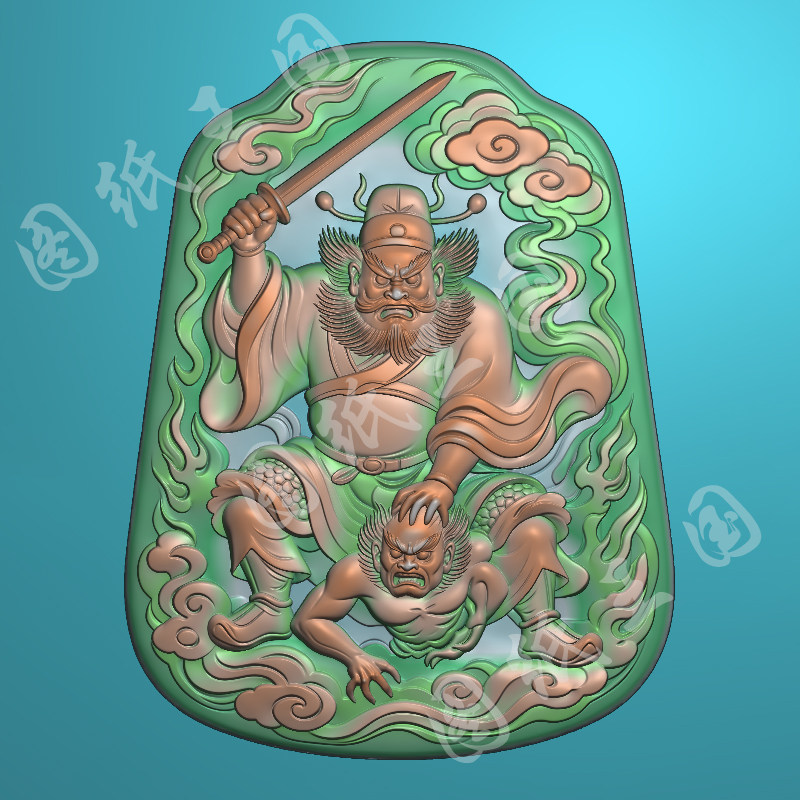 J0226天师钟馗伏魔jdp精雕图钟馗捉鬼bmp灰度图玉雕木雕牙雕机雕