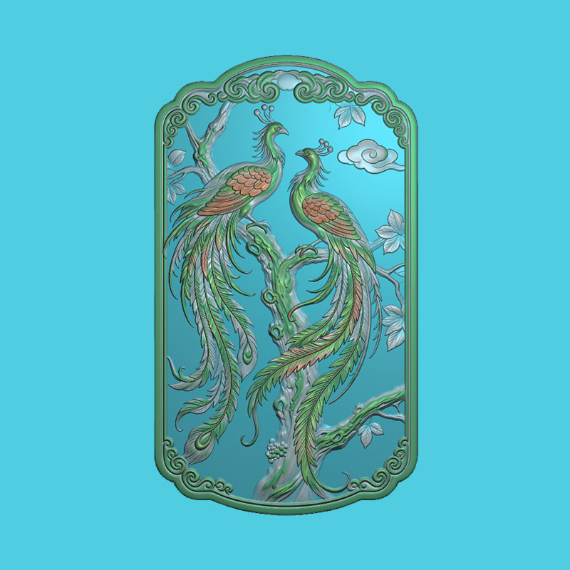 J0225凤求凰jdp精雕图鸾凤和鸣bmp灰度图双凤呈祥玉雕木雕牙雕图