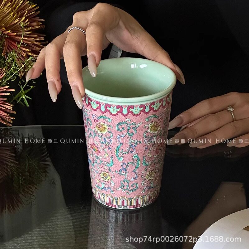 珐琅彩陶瓷杯复古马克杯手握杯水玻璃杯