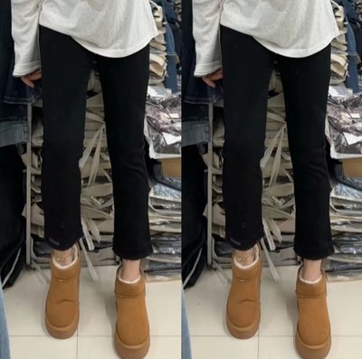 黑色弹力显瘦八分烟管直筒裤