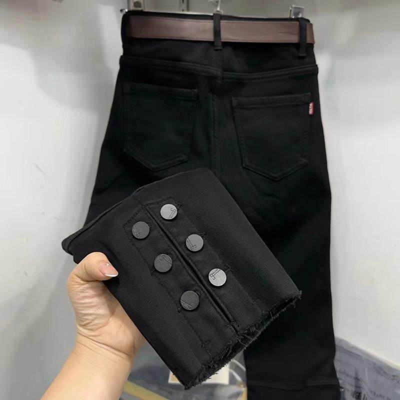 加绒2025气质牛仔棉烟管裤八分