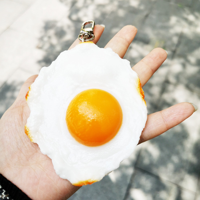 可爱大号荷包蛋钥匙扣仿真煎蛋食物挂件书包挂扣链装饰品包邮