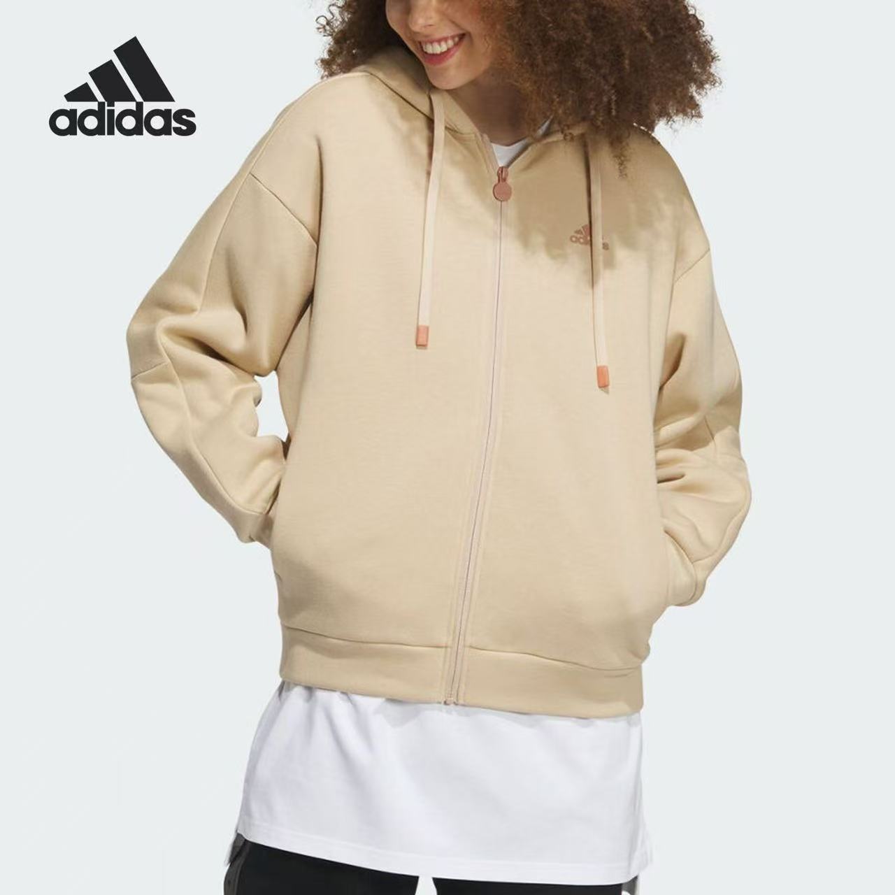 Adidas女子秋冬连帽休闲夹克外套