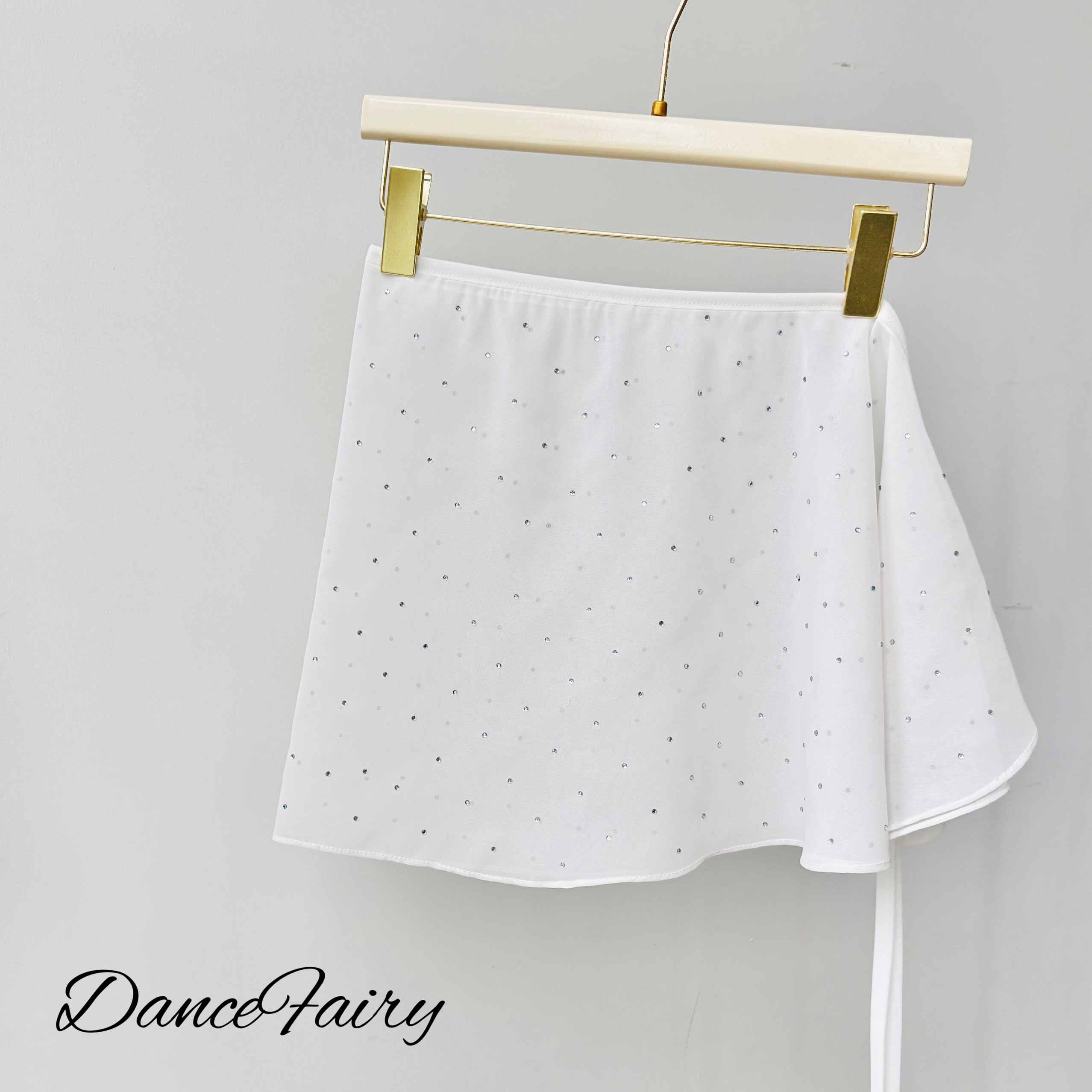 现货仙女芭蕾闪闪立体钻石白色雪纺一片系带舞蹈半身短纱裙成人女