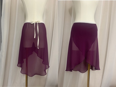 芭蕾裙半透暗紫色雪纺一片弹力系带半身slownov版舞蹈裙