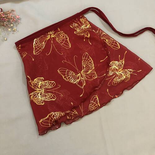 DanceFairy手工定制芭蕾裙烫金蝴蝶一片式弹力芭蕾舞实拍舞蹈纱裙
