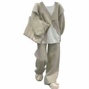 200斤外贸特大码女装速卖通亚马逊欧美风针织毛衣休闲裤套装显瘦