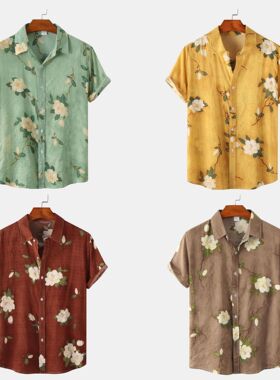 2023夏季大尺码男式短袖衬衫印花衬衫  Men's printed short slee